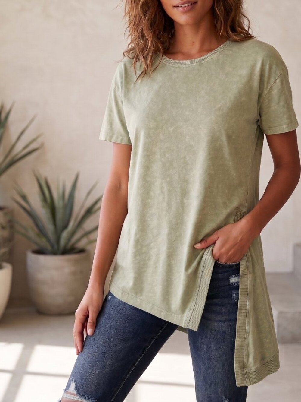 NWT | Skinnygirl Army Sage Green Asymmetrical Side Slit Short Sleeve Tee XS